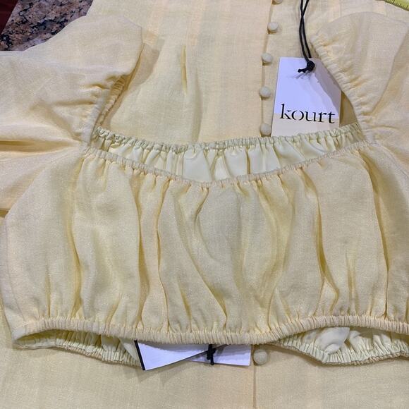 kourt 2 piece Midi Skirt and Rouched Crop Top NWT Size XS Pastel Yellow - Picture 7 of 11